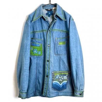  ΡJC Penneyۥơ ǥ˥ॸ㥱åȡ1970's-Vintage Hand Embroidered Denim Jacket