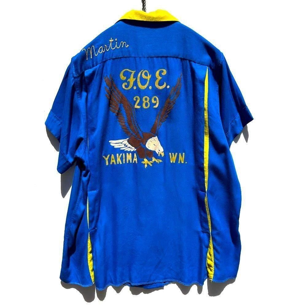 50s KingLouie ボーリングシャツ レーヨン ギャバジン King Louie Rite-Roll Collar】ヴィンテージ レーヨンギャバジン