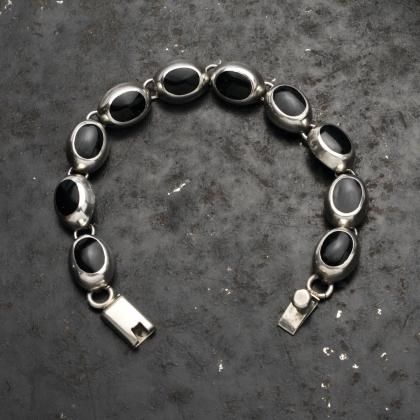 激希少　ヴィンテージ　ブレスレット　925 ブロック　オニキス　アンティーク メキシコ製 MEXICO VINTAGE ブラックオニキス ブレスレット 925