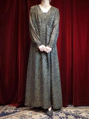  Ρc.1970s Gold Dot Sheer Sleeves Dress