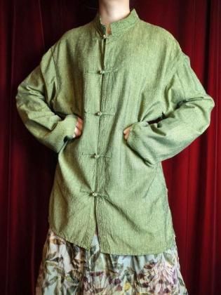  ΡMoss Green Nep Cotton China Shirt