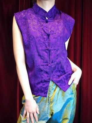  ΡPurple Arabesque Sleeveless China Shirt
