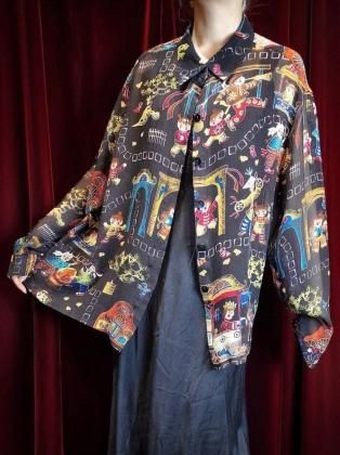  ΡOriental People Art Sheer Silk Shirt