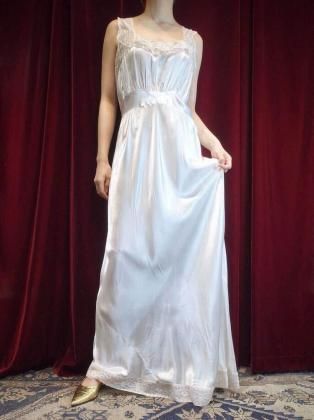  Ρc.1940s White Rayon Satin Slip Lingerie Dress