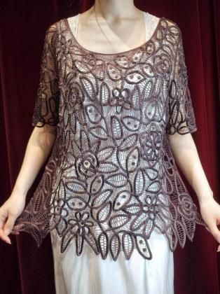  ΡSilk Code Embroidery Lace Tee