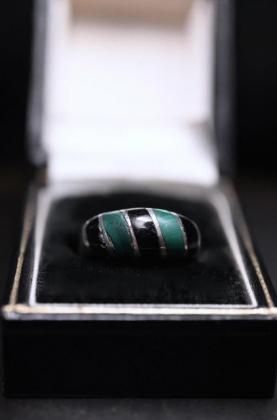  ΡVintage silver  malachite  onyx ring ơ С ˥ ޥ饫  