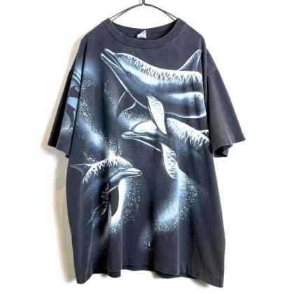  ΡHarlequinۥơ 륪Сץ Tġ1990's-Vintage All Over Print Art Dolphin Tee