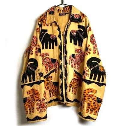  ΡTROPICALۥơ ѥå㥱åȡ1980's-Vintage Elephant Patch Work Jacket