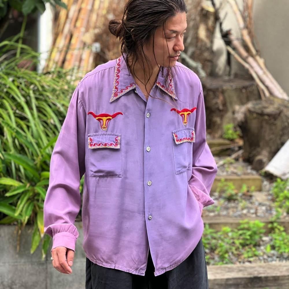 40s レーヨン　シャツ　ヴィンテージ 40s オープンカラーシャツ 1940年代頃 tru-luster シルク素材の開襟