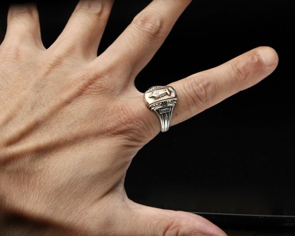 希少　ヴィンテージ　シルバー　925 アンティーク　カレッジ　アメリカ　ボストン ヴィンテージ カレッジリング シルバー【HERFF JONES - STERLING