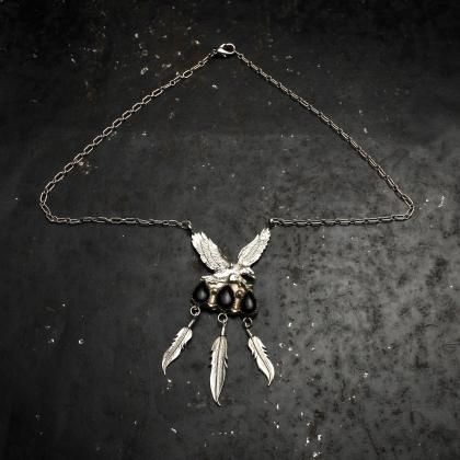  ΡʥХ С ڥ ͥå쥹Richard and Rita Begay - STERLING  OnyxEagle Feathers 