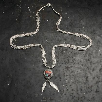  ΡС ڥ ͥå쥹Quoc Turquoise Inc. - STERLING  GemsHeart Feathers 