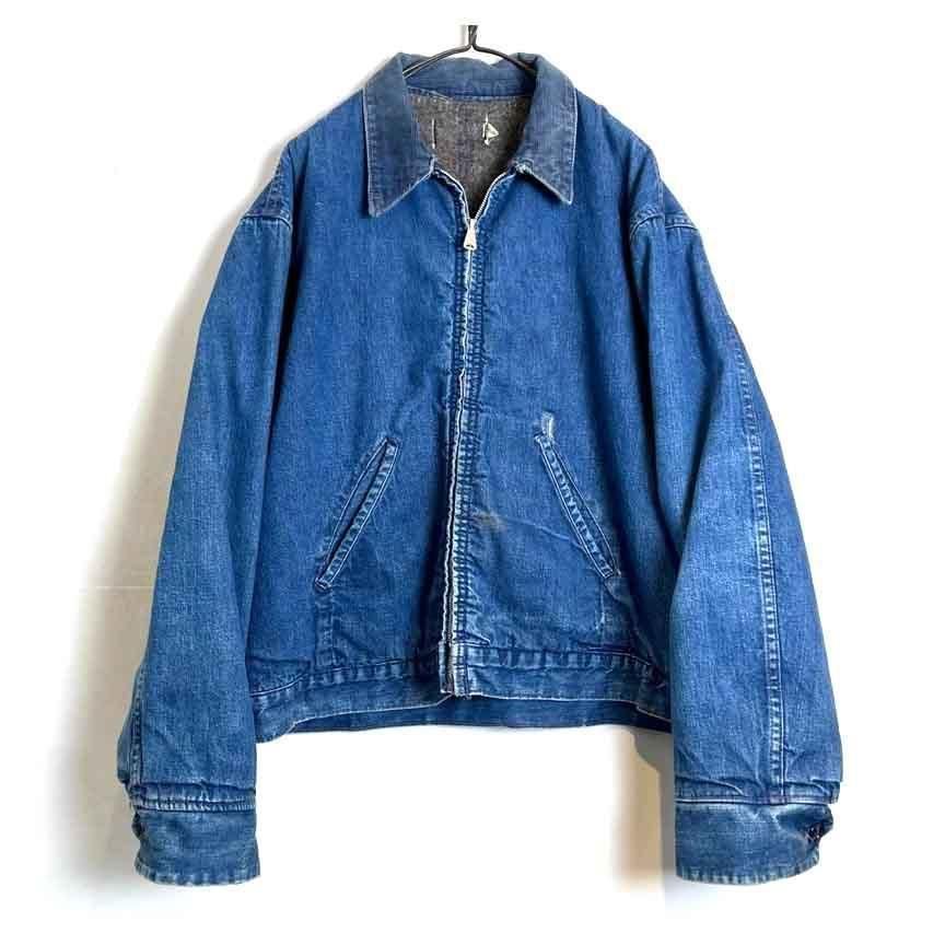 ���� ���� ������ơ��� �֥�󥱥åȥ饤�˥� ���åץ��å� �ǥ˥ॸ�㥱�åȡ�1960's-��Vintage Zip Up Blanket Lining Denim Jacket