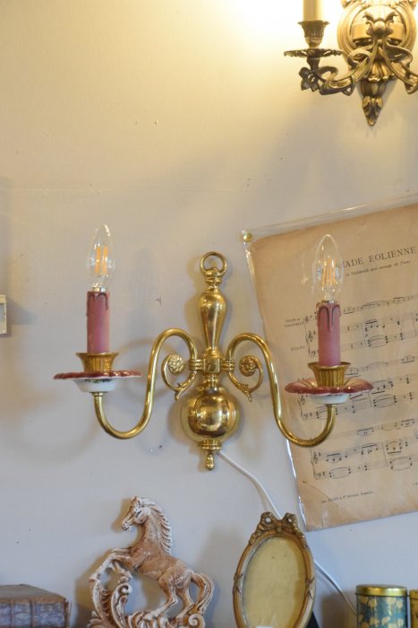 真鍮と陶器のウォールランプ ２灯 (送料込み)