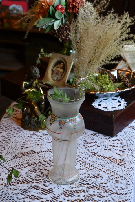 タッチペイント ドット模様 古いガラスの花瓶①(送料込み) - Antiques Jete アンティークス ジュテ
