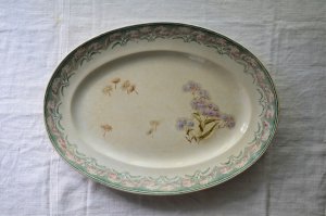 CREIL&MONTEREAU SERVICE RENE 　淡い色の花柄模様の大きめのオーバル皿