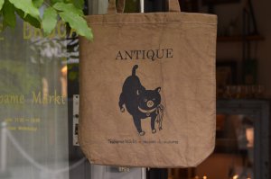 Original tote bag　antique ネコ　茶ｘ黒