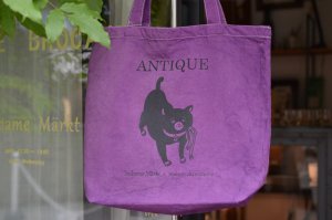 Original tote bag　antique ネコ　パープルｘ黒