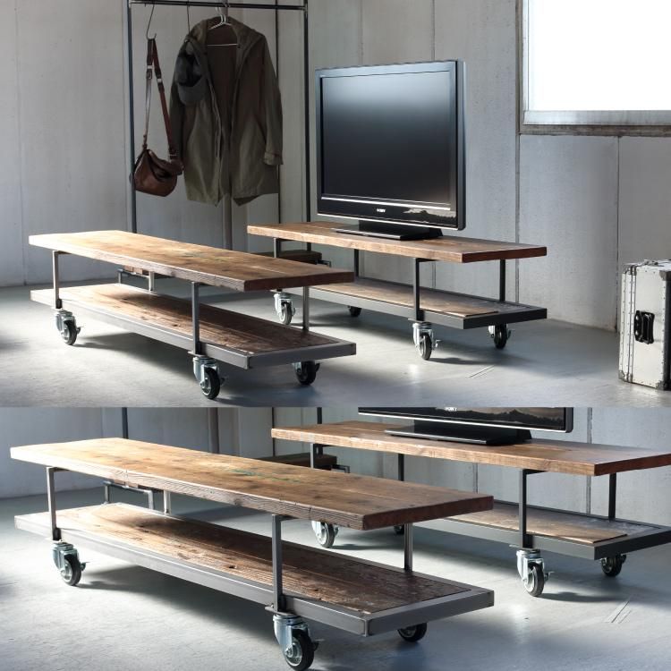 古材テレビボード150/180キャスター付/足場板/古材家具ikpイカピー