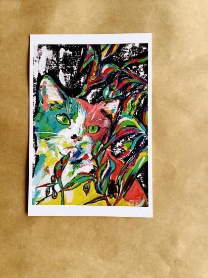 絵画【壁掛け】猫の絵(加藤智子) 額付き
