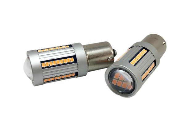 LEDウィンカー キャンセラー内蔵型 S25シングル ６６SMD 高光度アンバー ２個セット 【2696】 - Mファクトリー  明かり屋（あかりや）LEDショップ