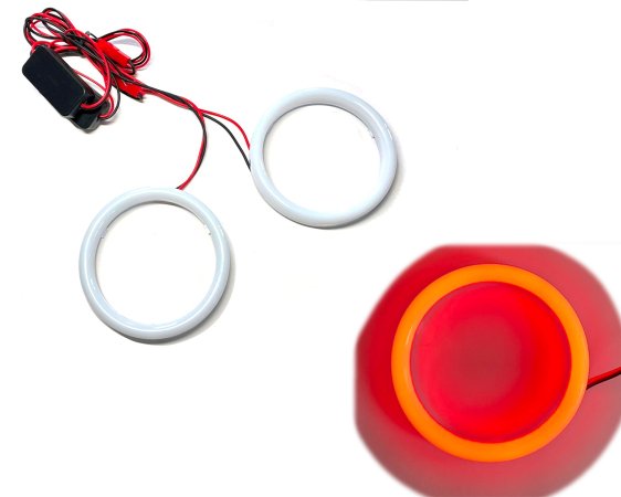 面発光　COBイカリング　乳白カバー付　カラー：レッド　60・70・80・90・95・100・110・120Φ　８サイズ選択　　2本セット　 12V・24V対応　【3431-red】 - Mファクトリー　明かり屋（あかりや）LEDショップ