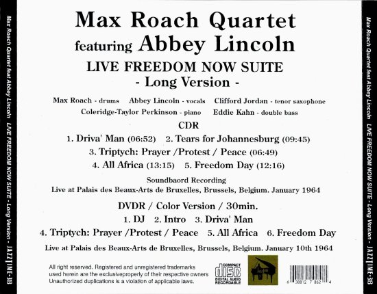 Max Roach Quartet featuring Abbey Lincoln 「LIVE FREEDOM NOW SUITE - Long  Version -」 - Blueyez records