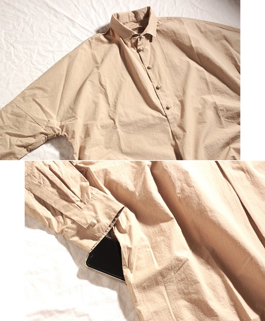 pub くるみボタンのプルオーバーロングシャツ ベージュ ユニセックス の画像です