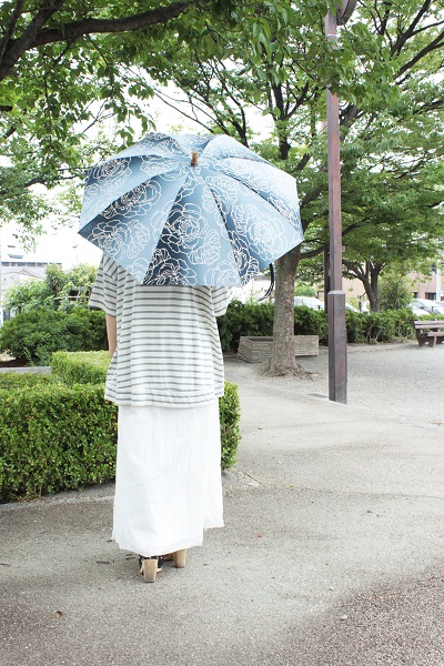 傳tutaee 折り畳み日傘 うさぎのたすき オハナ （青×水色） ユニ 