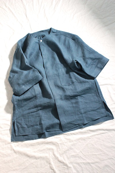 ASEEDONCLOUD HW リネン5分袖シャツ/short sleeve shirt ブルーグリーン ユニセックスの画像です
