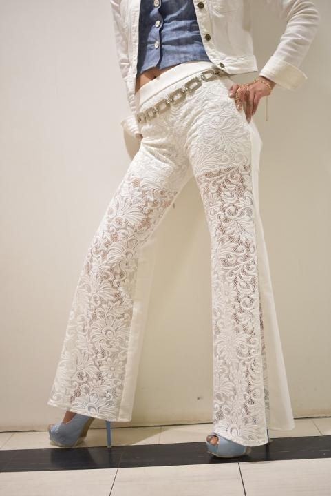 デニム切り替えフレアパンツ | 脚長効果抜群 - オリジナルレディース