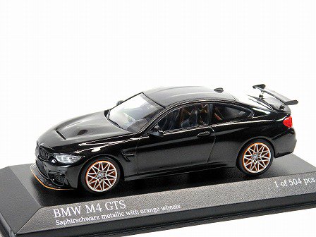 BMW M4 GTS (F82) 2016 Blackmetallic/Orange Wheels 1/43MINICHAMPS