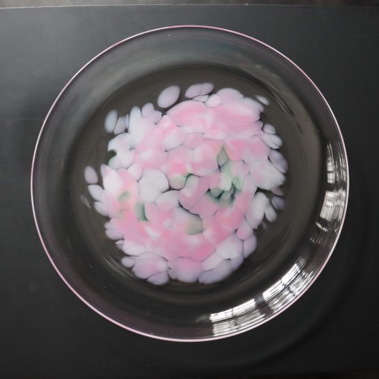 宙吹き皿　花の彩（ピンク）　240ｍｍ
