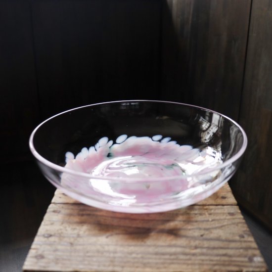サラダボウル大　花の彩(ピンク） - ちいさな硝子の本の博物館　オンラインショップ
