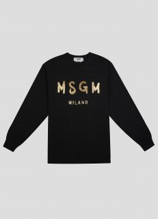 MSGM(エムエスジーエム）ブラッシュロゴプリントロンティ　Japan Exclusiveモデル　ブラック×ゴールド　 送料無料<img class='new_mark_img2' src='https://img.shop-pro.jp/img/new/icons6.gif' style='border:none;display:inline;margin:0px;padding:0px;width:auto;' />