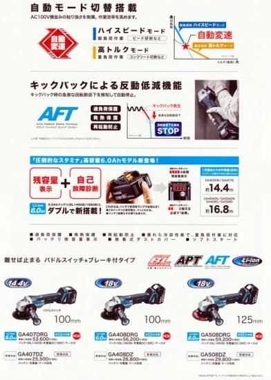 マキタ 125mm-18V(6.0Ah)充電式ディスクグラインダ GA508DRGX マキタ 125mm-18V(6.0Ah)充電式ディスクグラインダ GA508DRGX