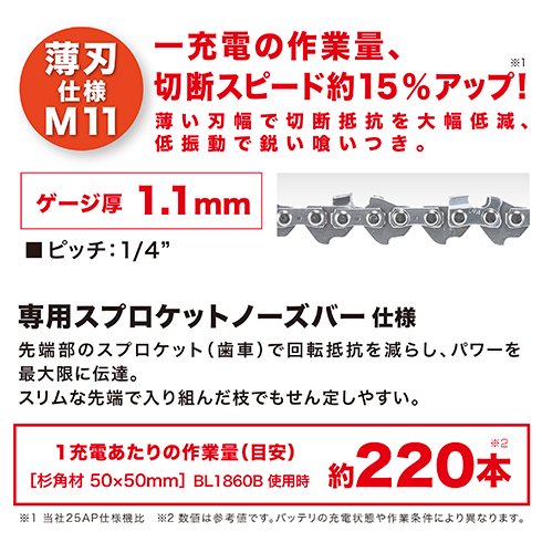 マキタ 200mm 18V(6.0Ah)充電式チェンソー MUC204DGNR 薄刃仕様 安心の