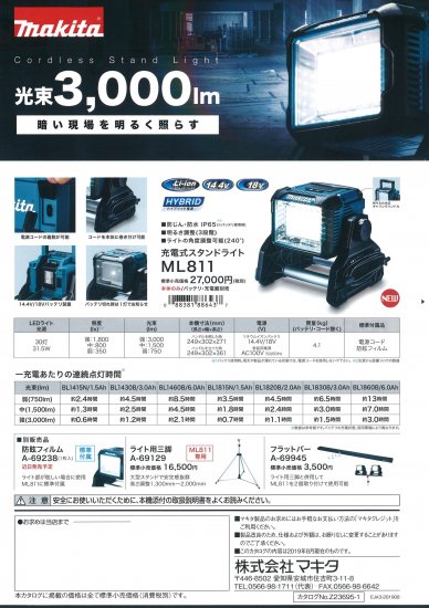 マキタ 充電式スタンドライト ML811 本体のみ 安心のメーカー正規販売