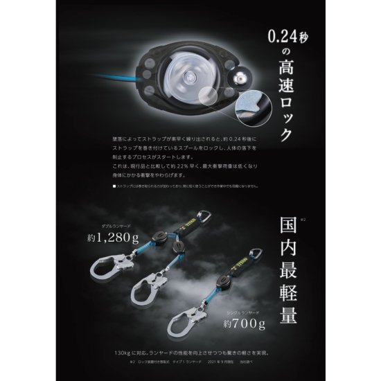 サンコータイタン 新規格 胴ベルト型/フルハーネス型兼用墜落制止用器具 リーロックミニ ダブルランヤード HL-HW-130型  安心のメーカー正規販売店『プロツールショップとぎや』