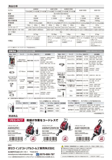 京セラ 電動ウインチ AWI125B ワイヤー径4mm×31m付 安心のメーカー正規