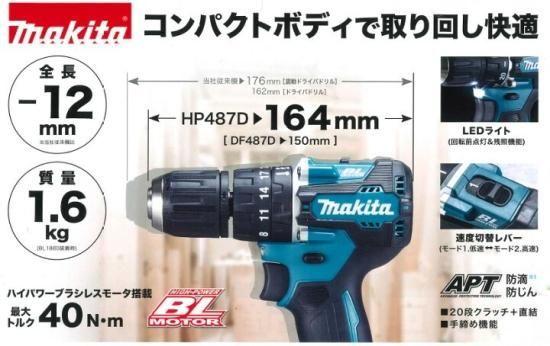 マキタ 18V(6.0Ah)充電式ドライバドリル DF487DRGX　安心のメーカー正規販売店『プロツールショップとぎや』