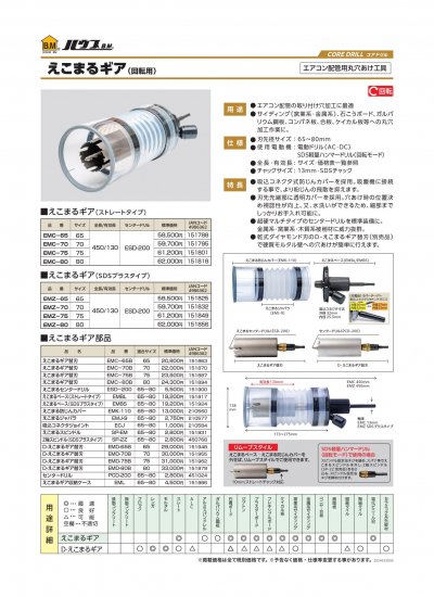 ハウスBM エアコン配管用穴あけ工具 えこまるギア(回転用) 70mm EMC-70(ストレートタイプ)  安心のメーカー正規販売店『プロツールショップとぎや』