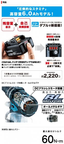 マキタ 18V(6.0Ah)充電式ドライバドリル DF480DRGX - プロツールショップ とぎや