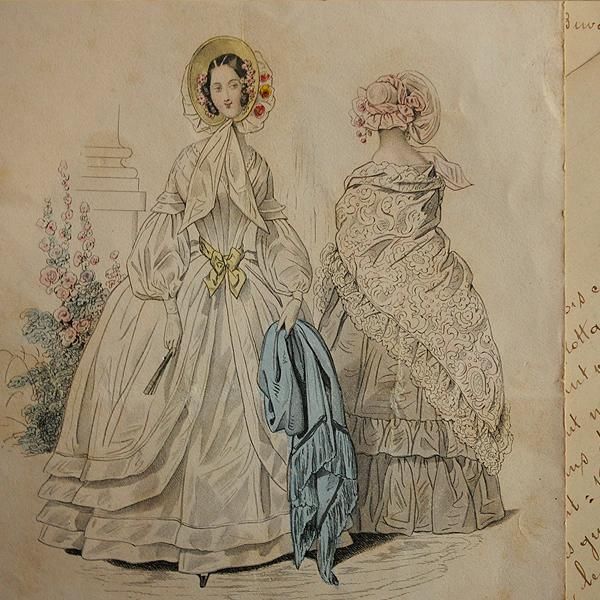 18世紀　アンティーク　ファッションプレート ブルジョアのお嬢様 ファッションプレートフレーム - 薔薇と天使