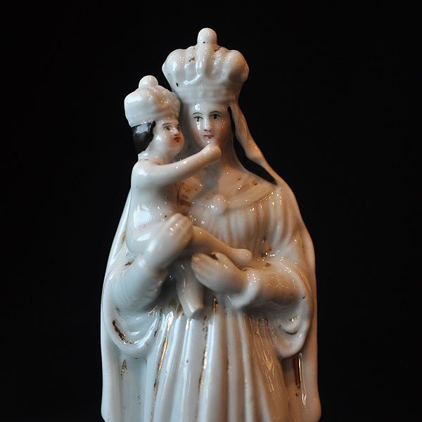 光線や光源で色調を変えアンティーク フランス マーキュリーグラス  赤子のイエスを抱くマリア像 水銀