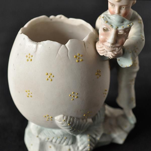 ピエロと仮面と割れた卵/フランスアンティーク雑貨 ピエロ クラウン