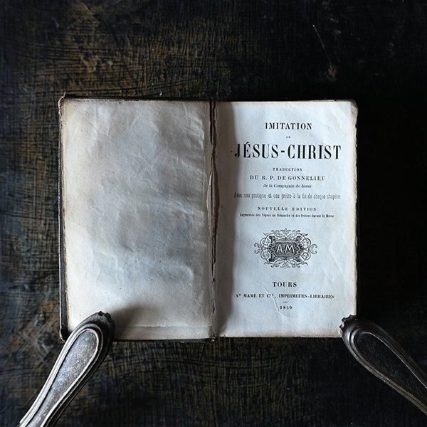 フランス アンティーク 1900年代 革表紙 聖書 祈祷書 クロス