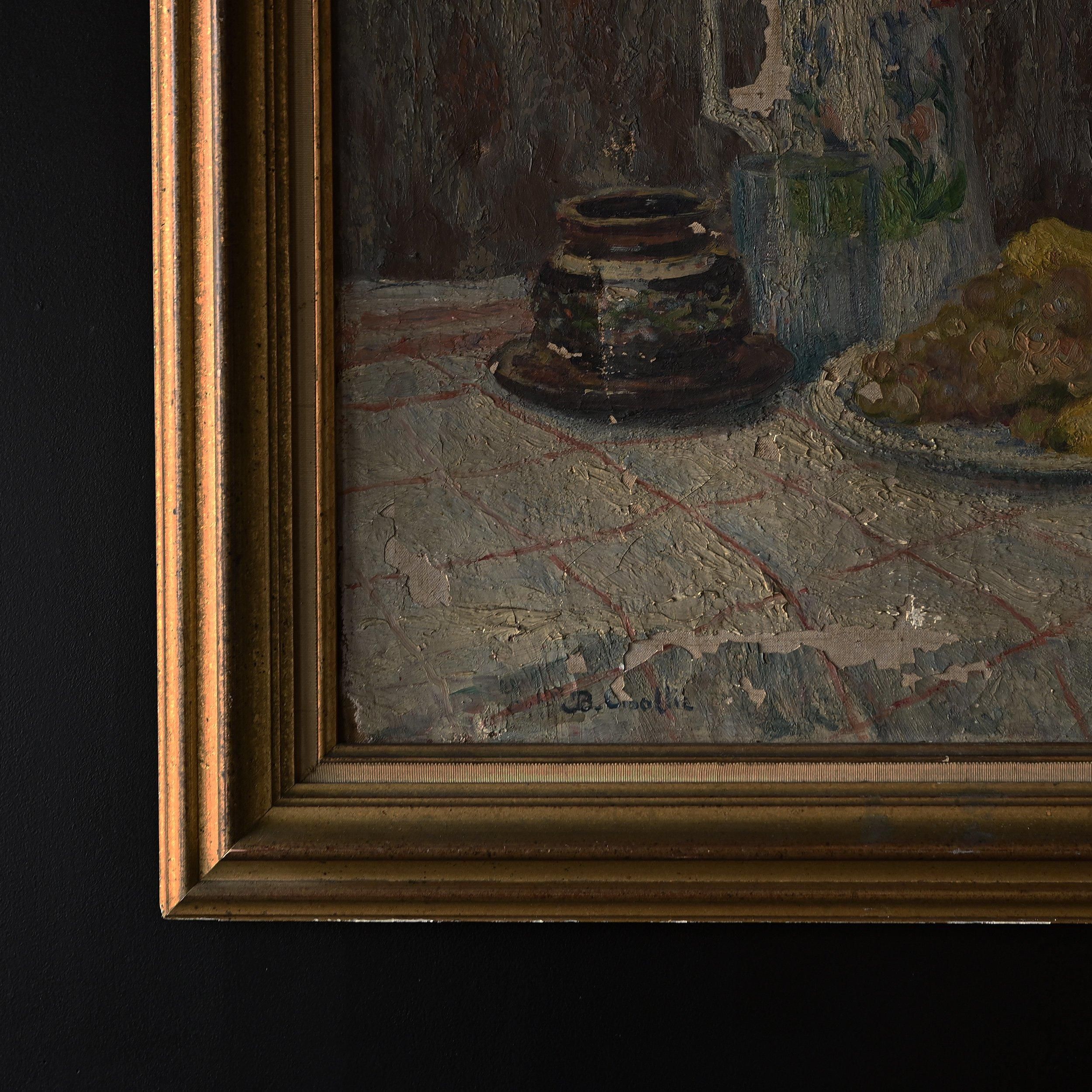 フランス　アンティーク　手描き　絵画　静物画 西洋骨董屋 フランスアンティーク ブーケ静物画 花の絵 油絵