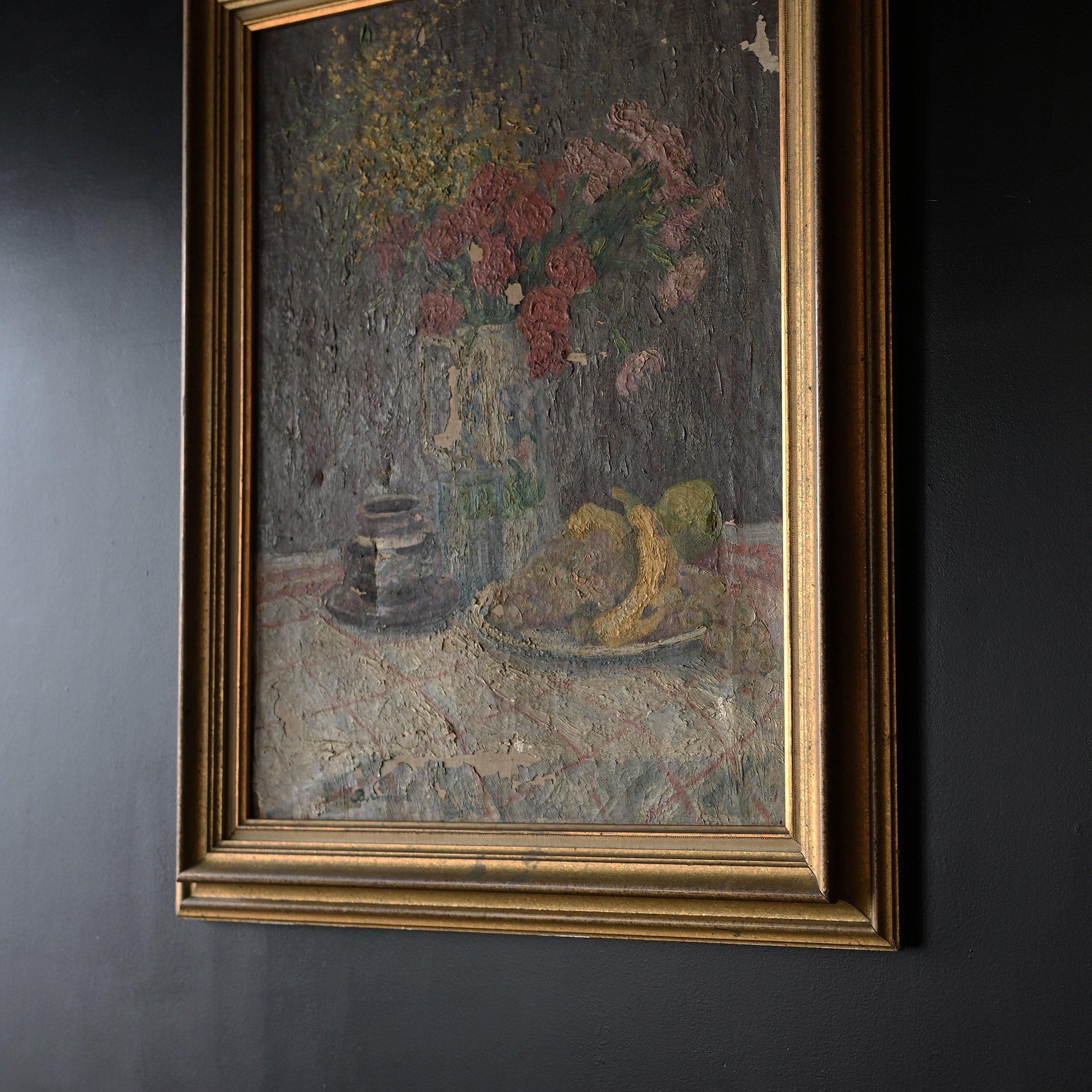 フランス アンティーク 油彩画 果物の静物画 ビンテージ アール