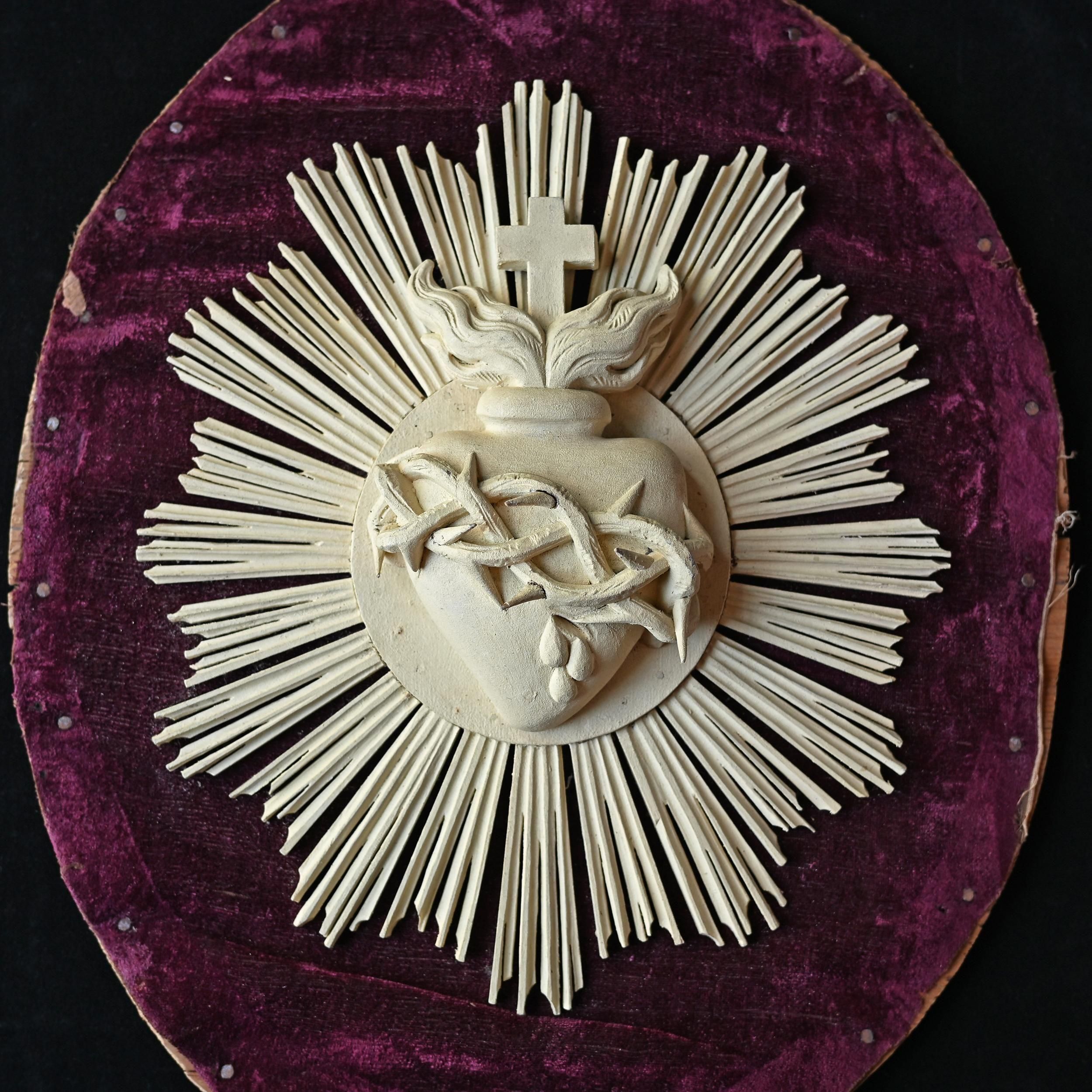 アンティーク キリストの心臓/マリア様 宗教オブジェ Sibora